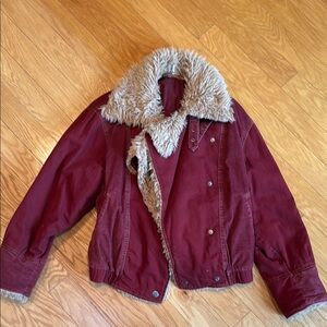 Women's Burgundy Sherpa-Lined Jacket